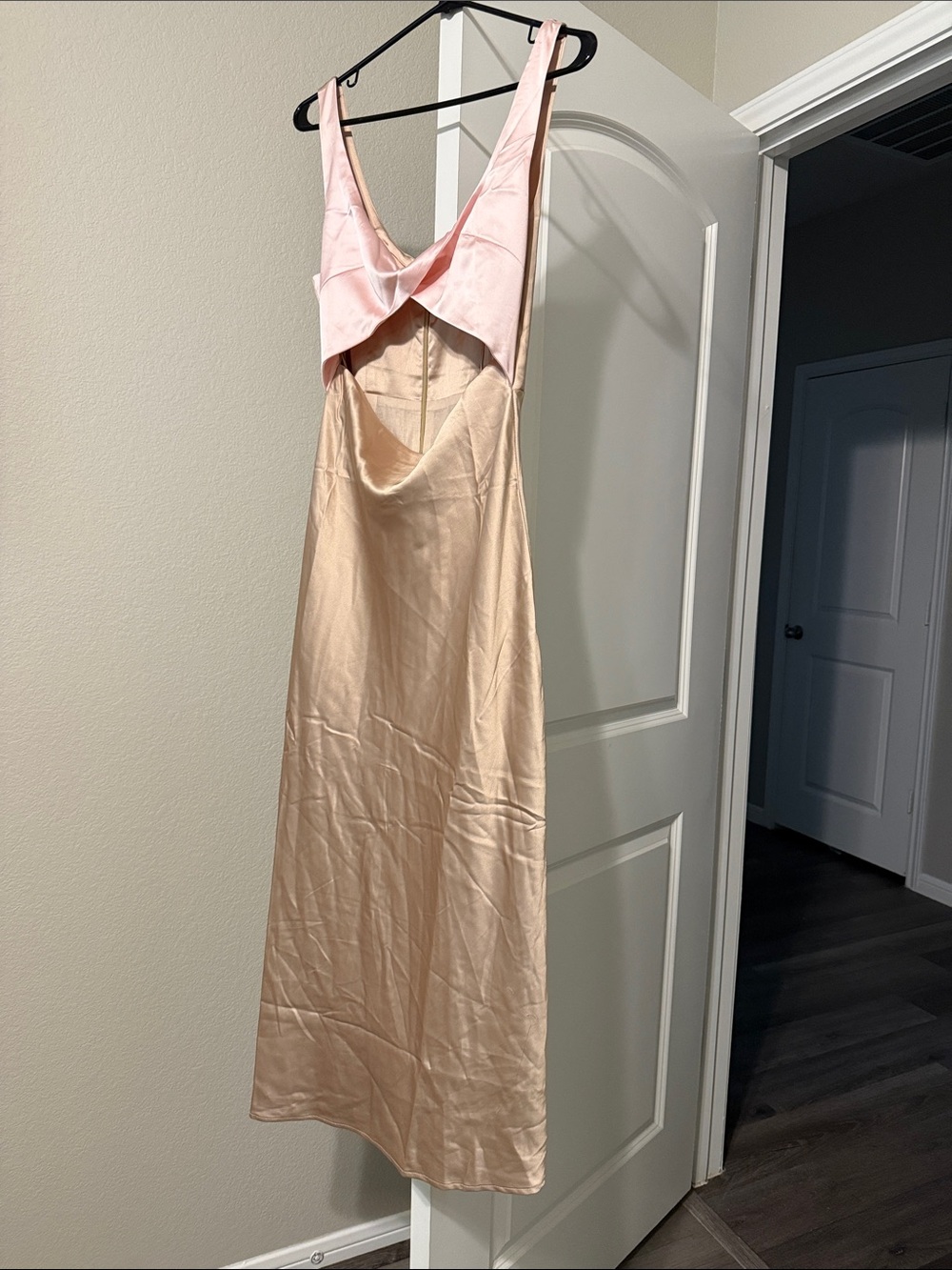 New with tags Two-Tone Satin Slip Dress in Blush Pink and Champagne